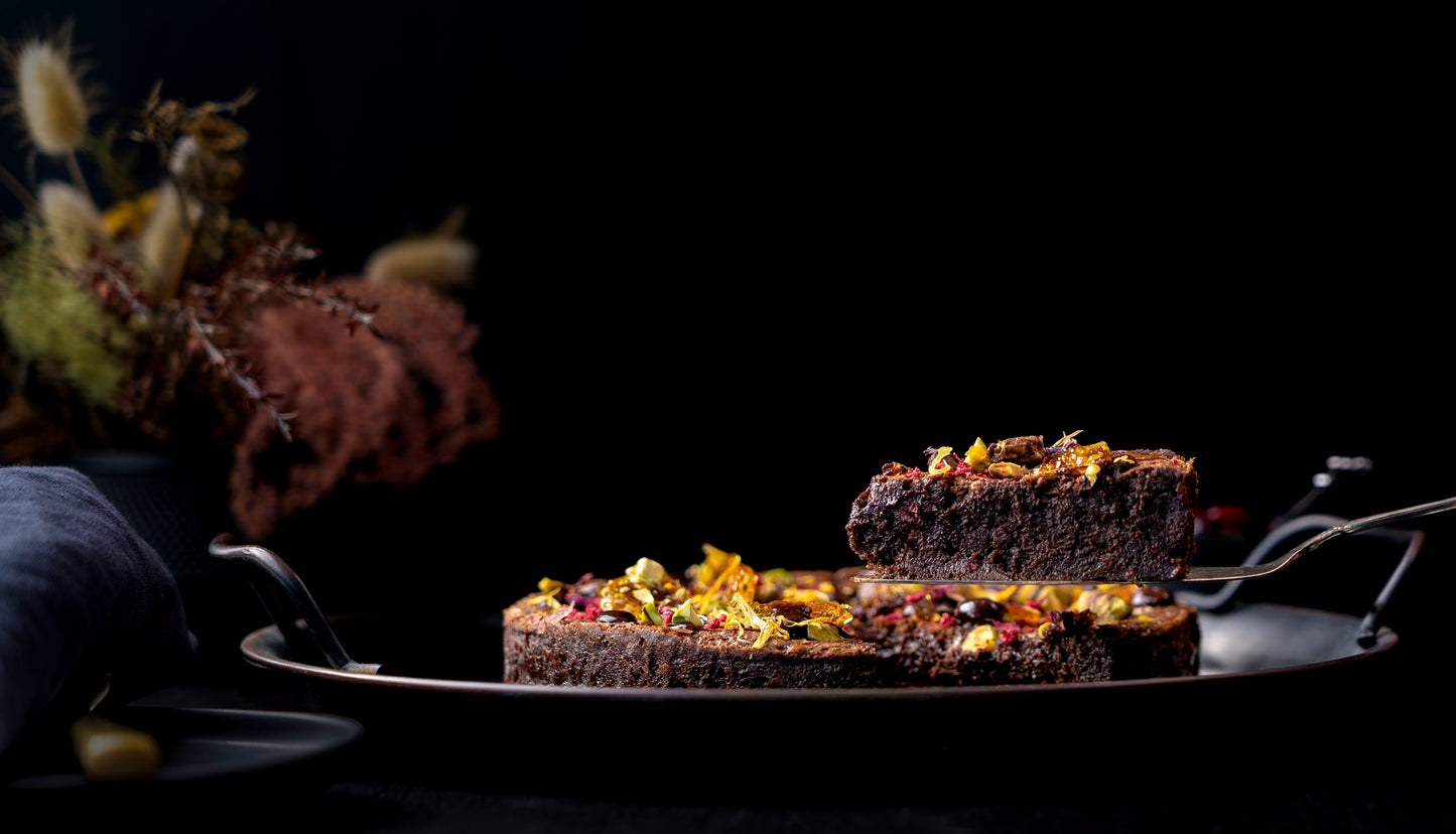 Divine caramelised dark chocolate torte